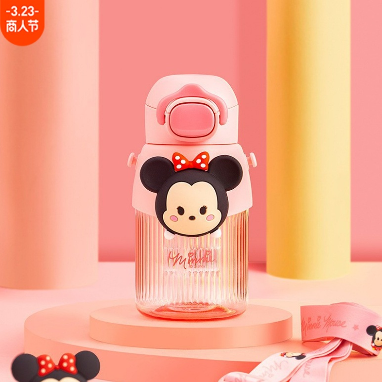 Bình Nước DISNEY Chính Hãng 550ML Chất Liệu Nhựa Tritan Có Ống Hút Và Dây Đeo Tiện Dụng Cho Bé