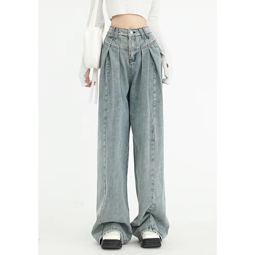 SUXI Quần Jean Ống Rộng Lưng Cao Tôn Dáng Phong Cách Vintage Hợp Thời Trang