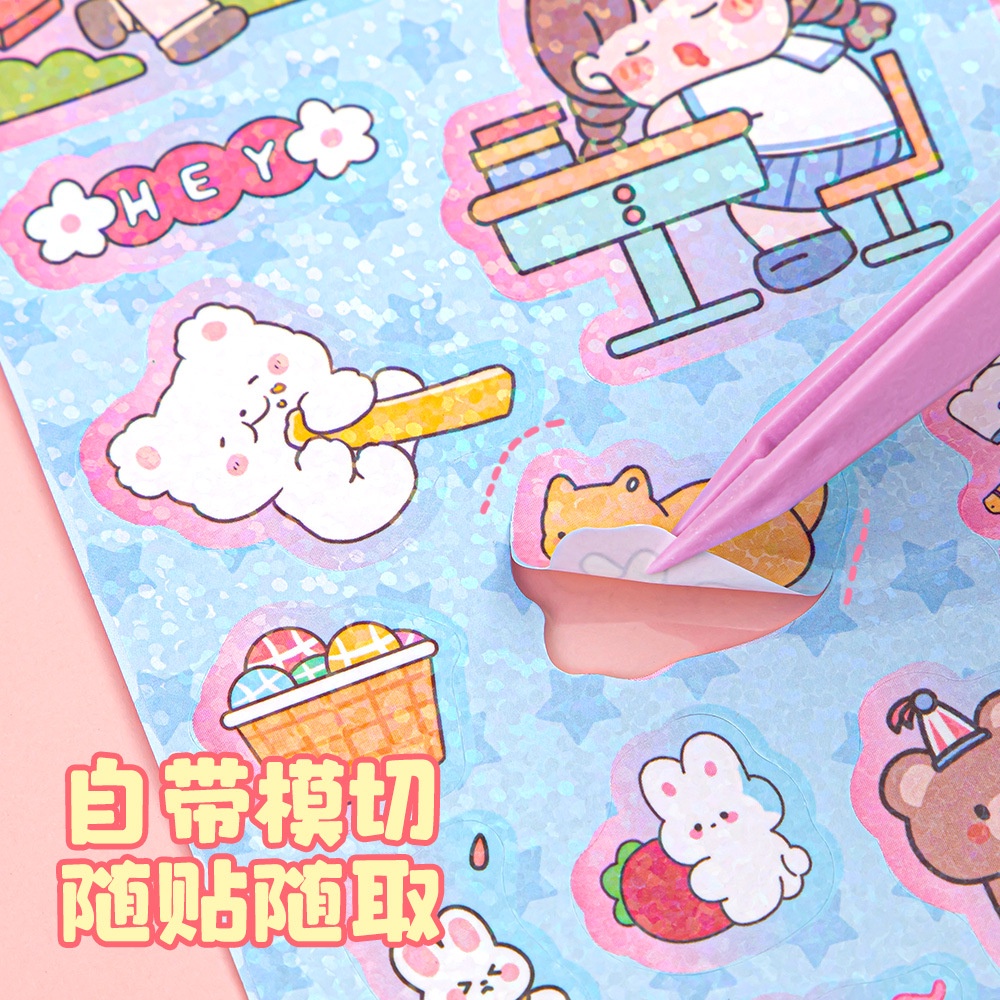 Bộ 6 Tấm Nhãn Dán Hoạt Hình Màu Laser Goo Dễ Thương Cho Bé Gái