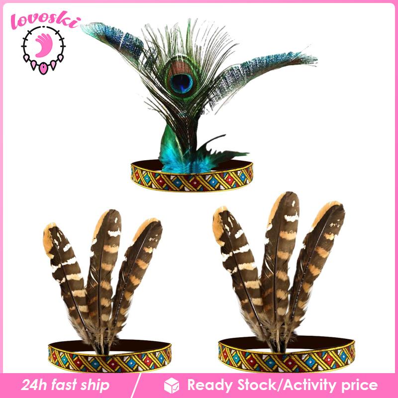 [Lovoski] Cài Tóc Đính Lông Vũ Phong Cách Ấn Độ Mỹ