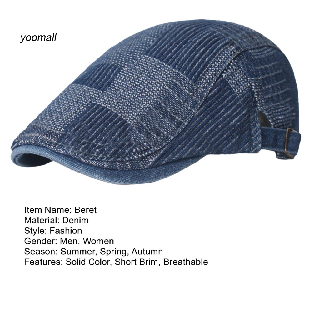 Mũ Beret Vải Denim Vành Ngắn Chống Nắng Màu Trơn Phong Cách Cổ Điển Có Thể Điều Chỉnh Cho Nam Và Nữ