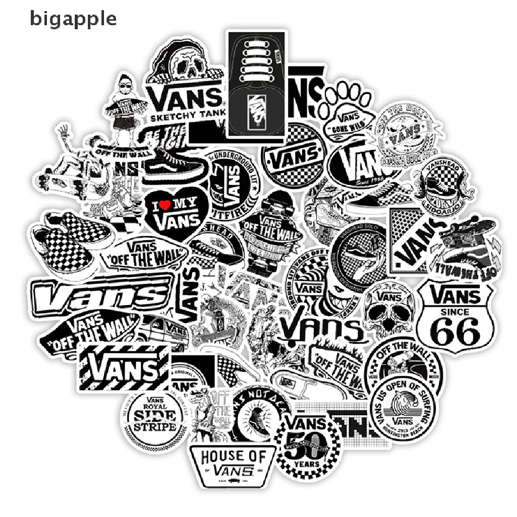 Set 50 Nhãn Dán Graffiti Trang Trí Va Li Kéo Họa Tiết Trắng Đen Cá Tính