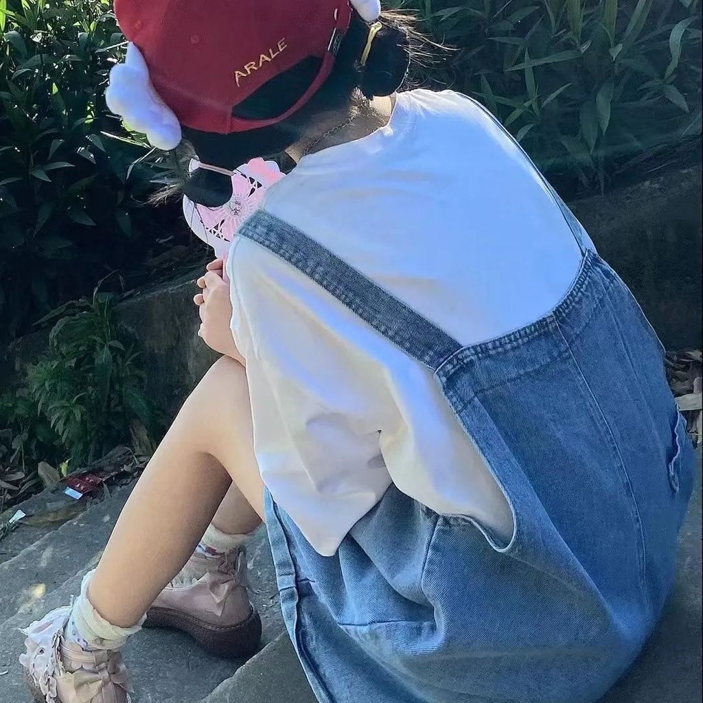 Quần Yếm Denim Lưng Cao Dáng Rộng Thiết Kế Mới Năng Động Thời Trang Dành Cho Nữ