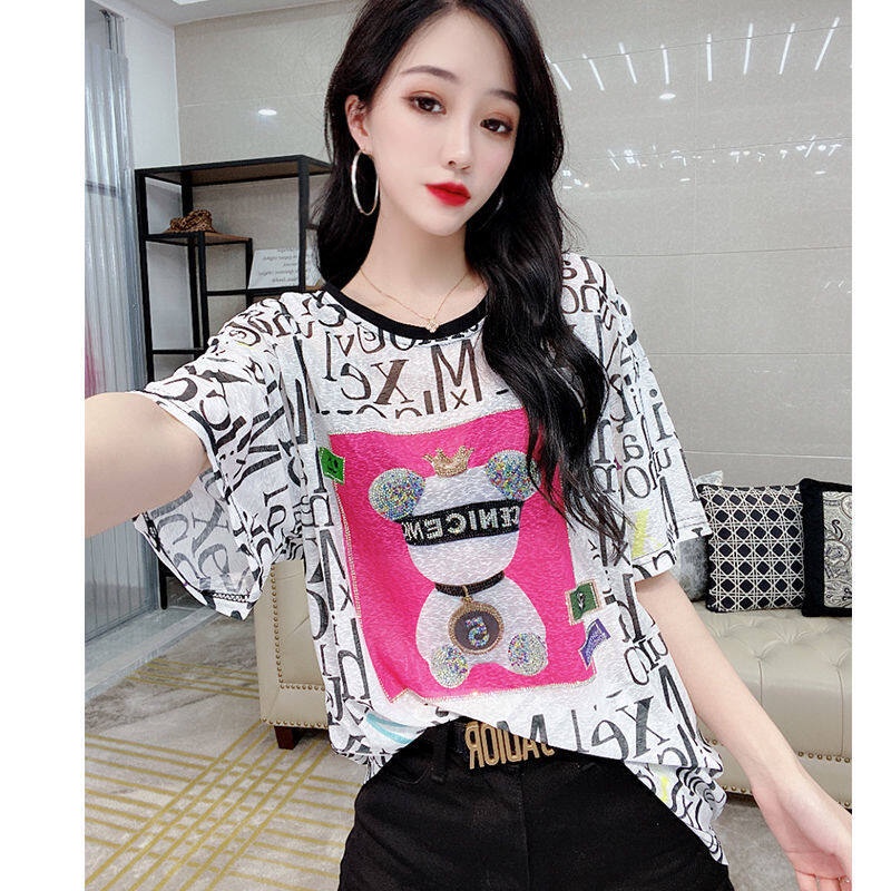 Áo Thun Lụa Lạnh Mỏng Tay Ngắn Dáng Rộng Thời Trang Mùa Hè Cho Nữ