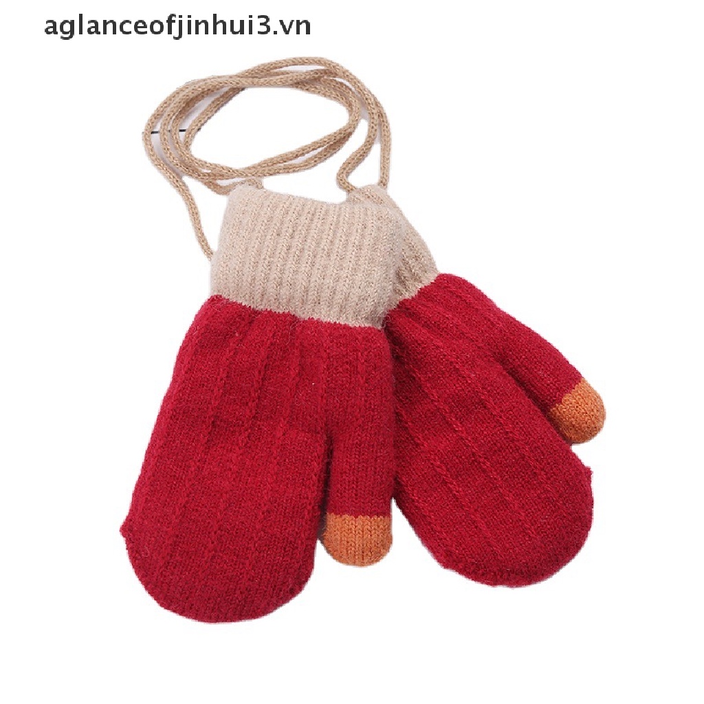 Găng Tay Nhung Dày Dặn Giữ Ấm Mùa Đông Kèm Dây Đeo Ngón Tay Dành Cho Bé