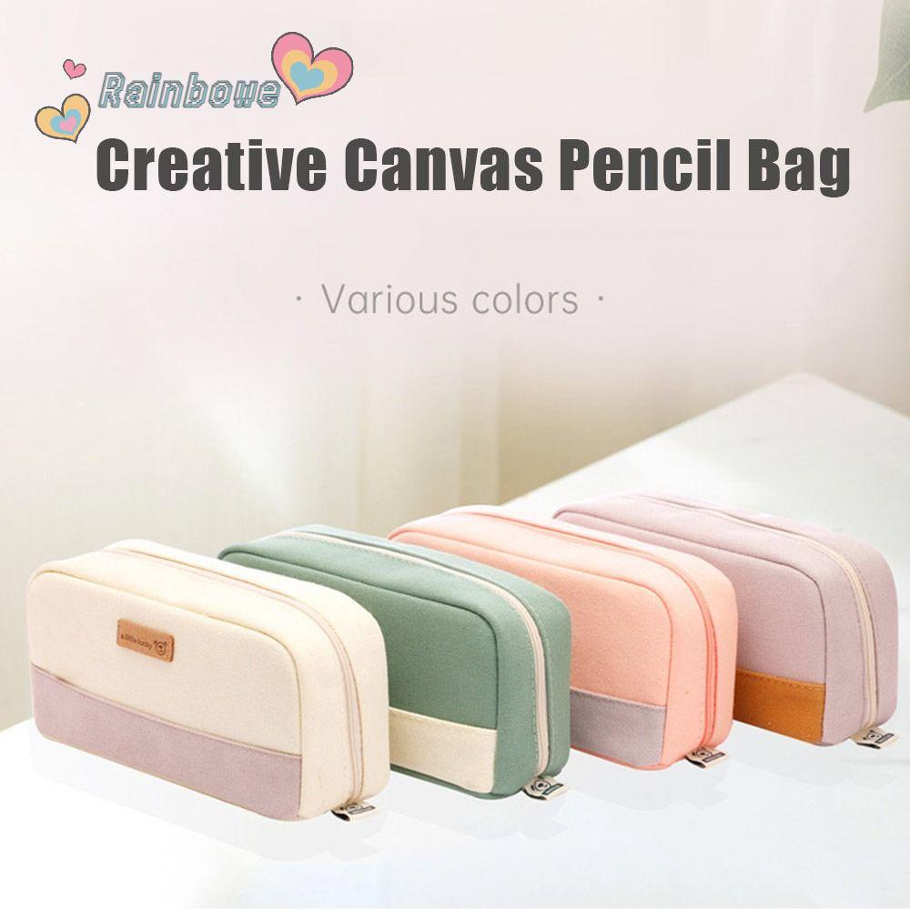 Túi Đựng Bút Bằng Vải Canvas Đa Năng In Họa Tiết Cầu Vồng Xinh Xắn Dành Cho Học Sinh