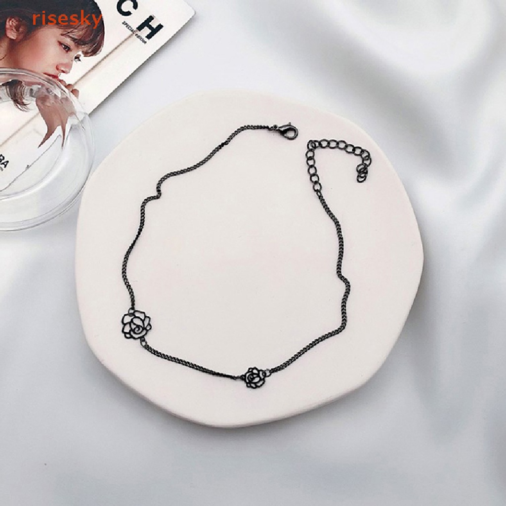 [risesky] Vòng Cổ Choker Ngắn Hình Hoa Hồng Đen Phong Cách Gothic Hàn Quốc Thích Hợp Làm Quà Tặng
