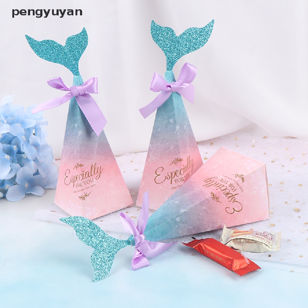 [pengyuyan] Set 10 Hộp Đựng Kẹo Hình Đuôi Cá Thắt Nơ Nhiều Màu Sắc Làm Quà Cưới [Mới]