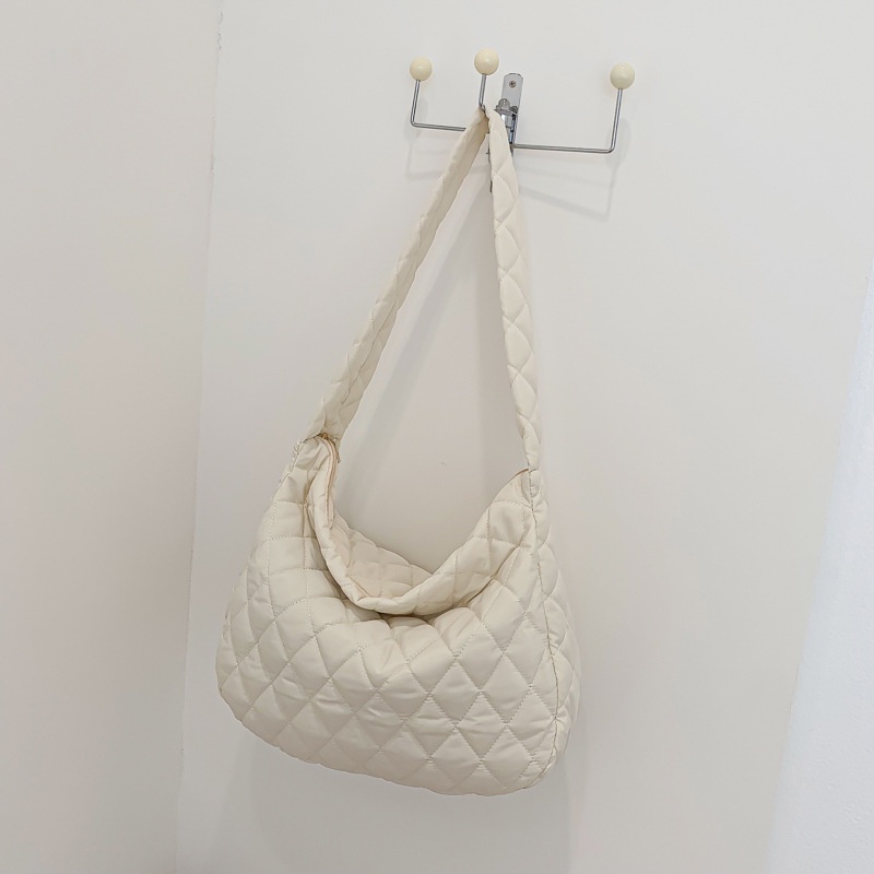 Túi Xách Đeo Vai Vải Cotton Cỡ Lớn Họa Tiết Hình Thoi Thời Trang Cho Nữ