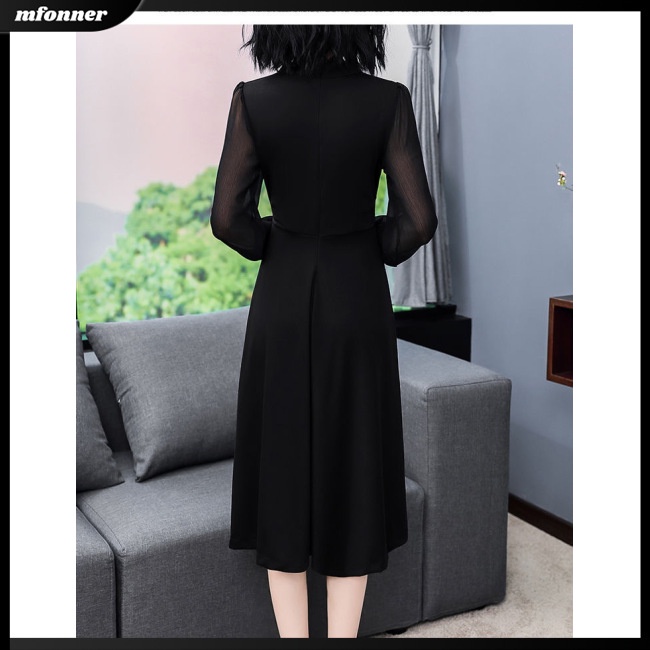 Đầm Chữ A Dài Tay Cổ Tròn Màu Trơn Thiết Kế Mỏng Xinh Xắn Thời Trang Dành Cho Nữ