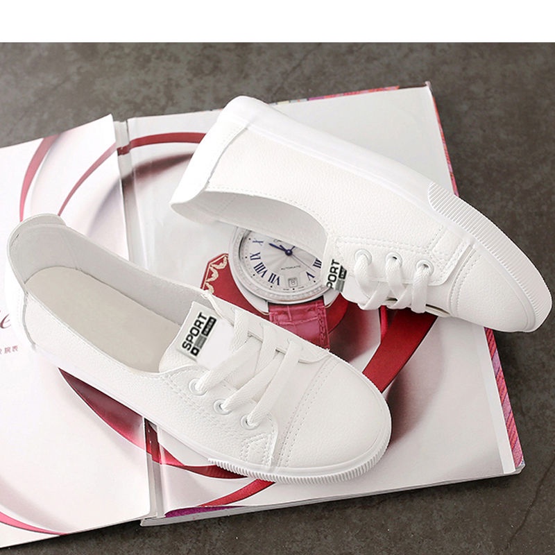 Giày Thể Thao Đế Bằng Màu Trắng Thiết Kế Thoải Mái Thời Trang Mùa Hè Theo Phong Cách Hàn Quốc