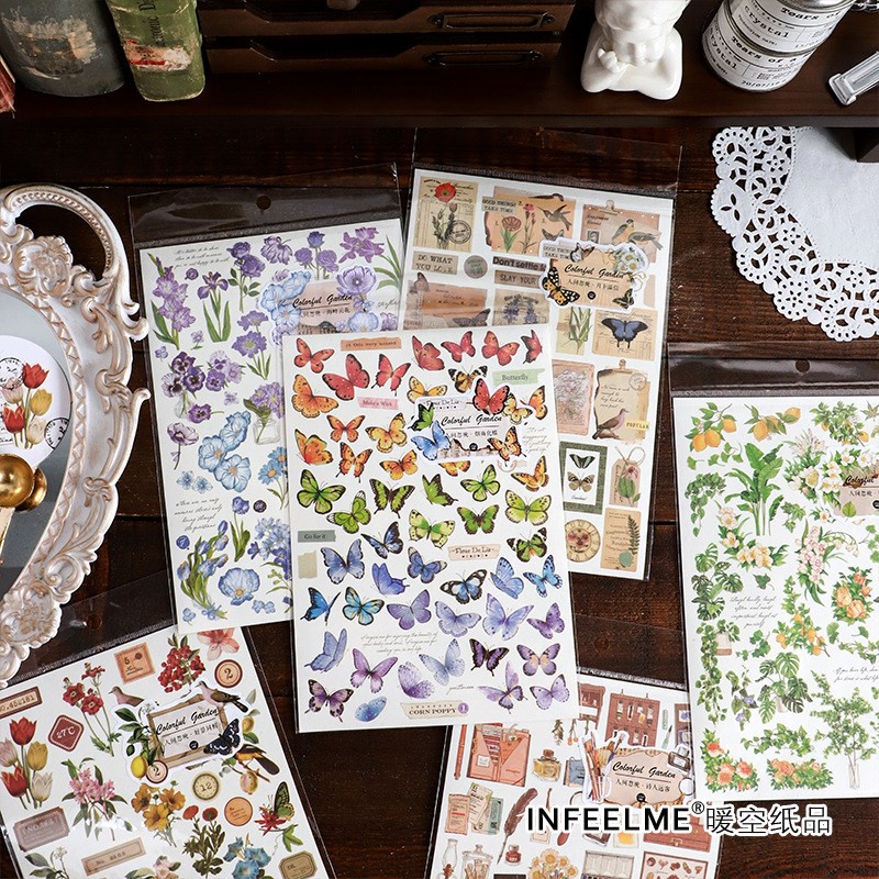 Sticker Dán Trang Trí Sổ Lưu Niệm Hình Hoa Bướm Phong Cách vintage