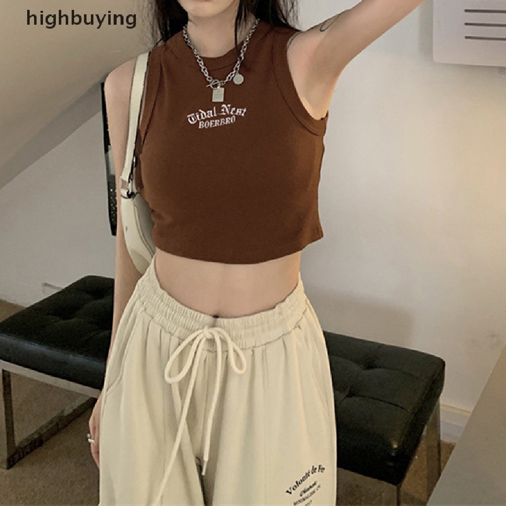 Áo Croptop Sát Nách Cổ Tròn Thêu Chữ Thời Trang Mùa Hè Cho Nữ