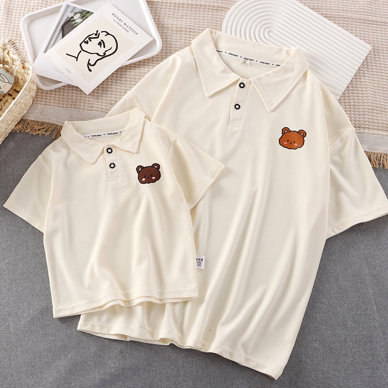80-2xl Áo Sơ Mi POLO Gấu Cha Mẹ-Con Áo Sơ Mi POLO Mùa Hè Áo Thun Tay Ngắn Bé Trai Bé Gái Màu Trơn Phong Cách Phương Tây Thể Thao Thông Thường