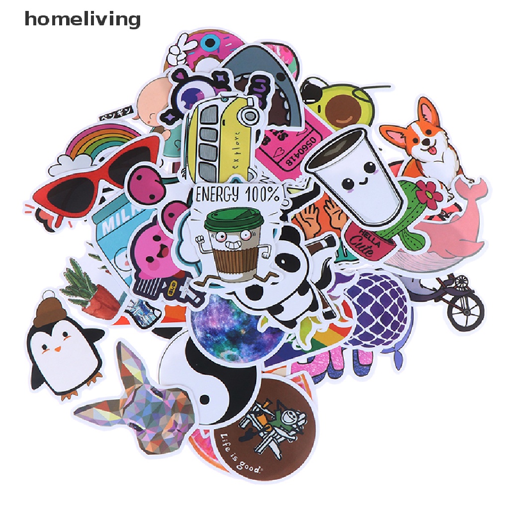 Bộ 50 Miếng Dán Hoạt Hình Dễ Thương Trang Trí Laptop Vali Guitar Ván Trượt