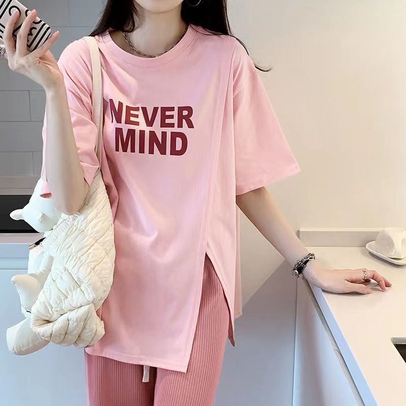 Áo Thun Nữ Ngắn Tay Dáng Rộng Xẻ Tà Thời Trang Mùa Hè