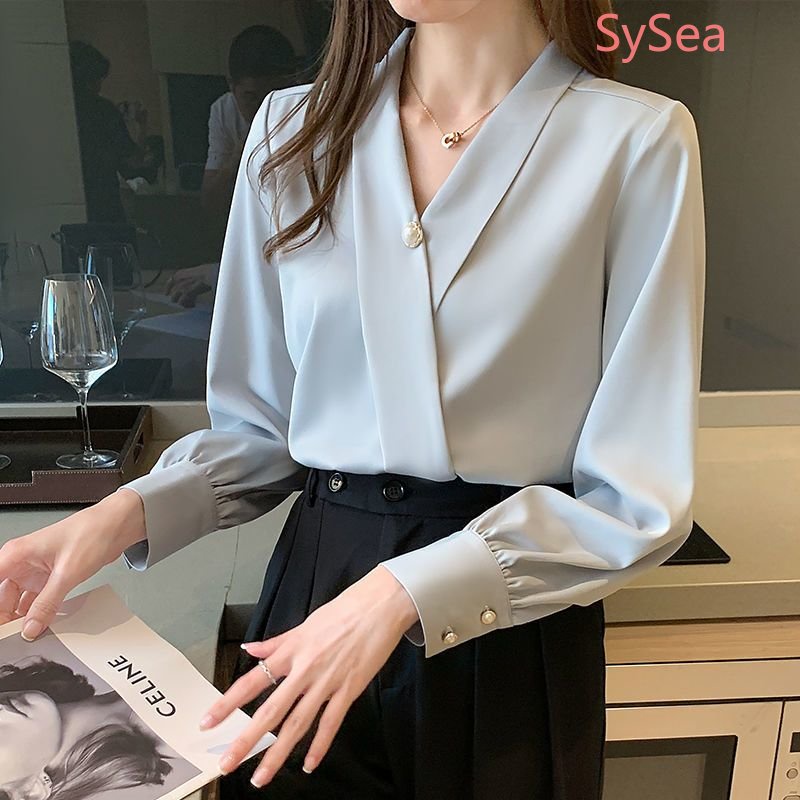 Áo Sơ Mi Chiffon Dài Tay Cổ V Thời Trang Pháp Quý Phái Dành Cho Nữ