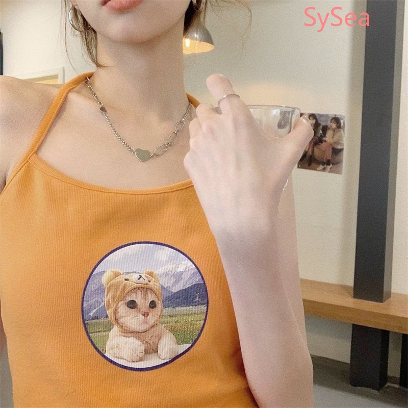 Áo Hai Dây In Hình Mèo Phong Cách Hàn Quốc Quyến Rũ Cho Nữ