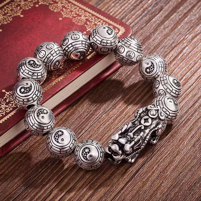 Vòng Tay Chuỗi Hạt Mạ Bạc S999 Hình Sư Tử May Mắn