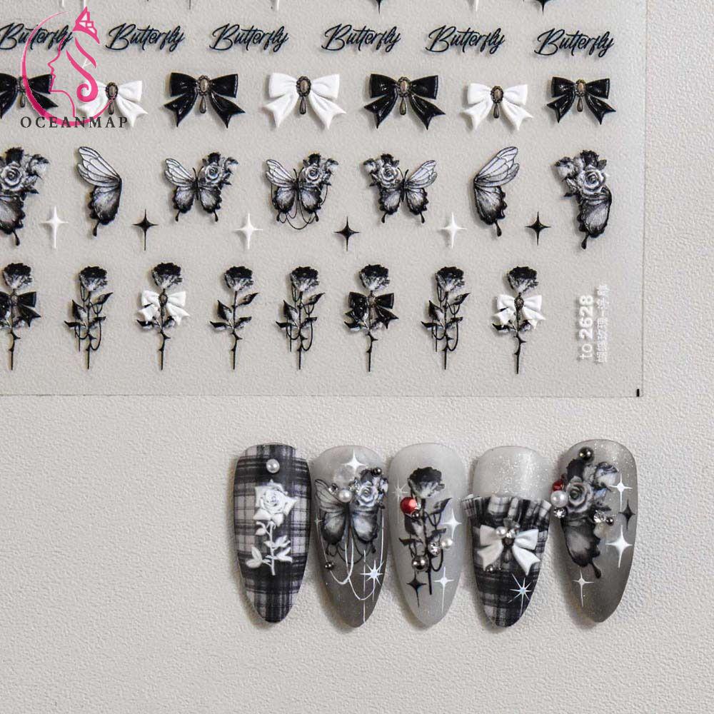 Miếng Dán Trang Trí Móng Tay Hình Nơ Bướm 5D Thời Trang