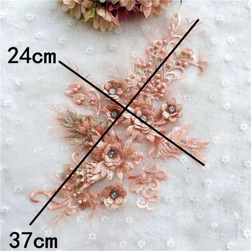1 Miếng Ren Hoa Đính Cườm Kích Thước 37 * 24CM