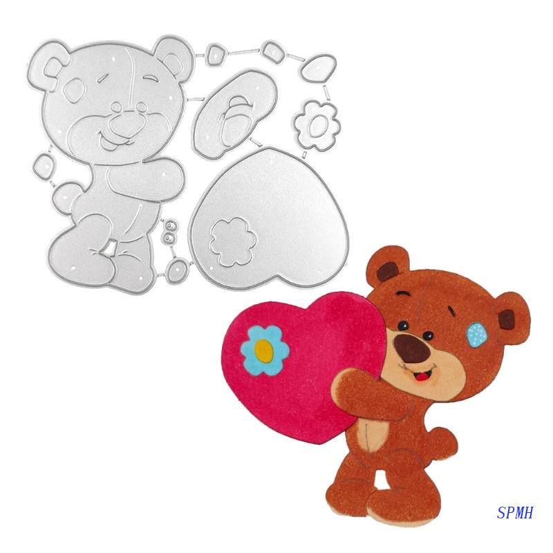 Khuôn Cắt Giấy Kim Loại Trang Trí Hình Gấu Và Trái Tim Xinh Xắn