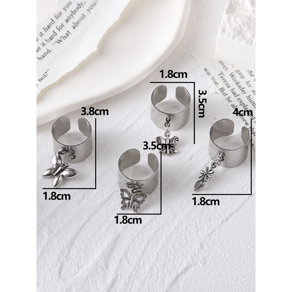 Bộ 4 Khuyên Tai Bạc Mặt Hình Hoa Và Bướm Thời Trang Cho Nữ