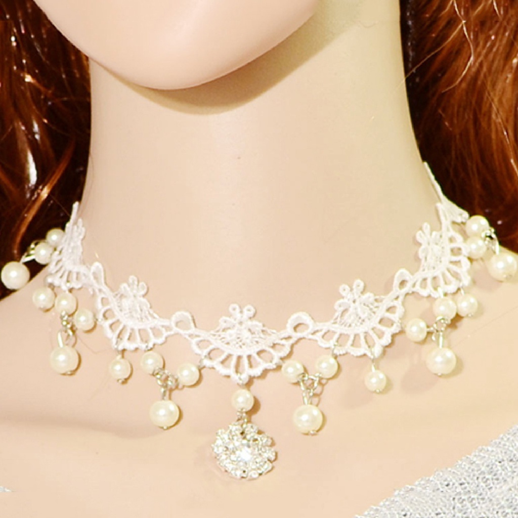 Vòng Cổ Choker Phối Ren Đính Ngọc Trai Giả Xinh Xắn Cho Nữ