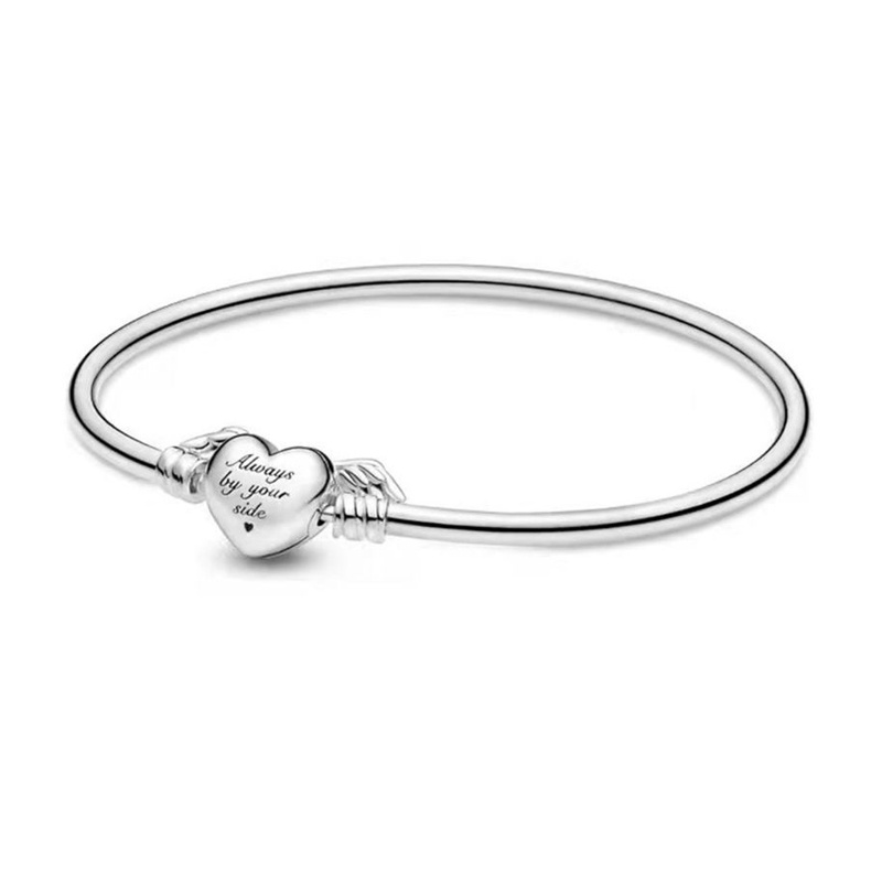 Vòng Tay Mạ Bạc 925 Hình Trái Tim Đôi Cánh Thiên Thần Kèm Túi Nhung