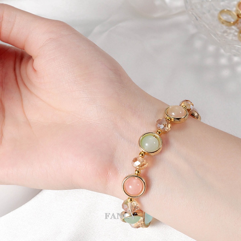 Fancy Vòng Tay Hạt Đá Thạch Anh Tím / Hoa Hướng Dương / Hoa Cúc / Trái Tim Ngọt Ngào Thời Trang Hàn Quốc Cho Nữ