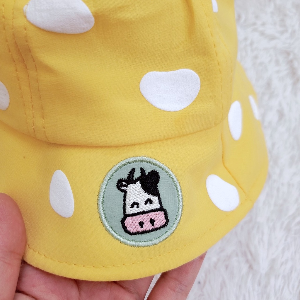 Mũ vành tròn mềm che nắng mùa hè họa tiết bò đáng yêu cotton mỏng mát cho bé 1-3 tuổi