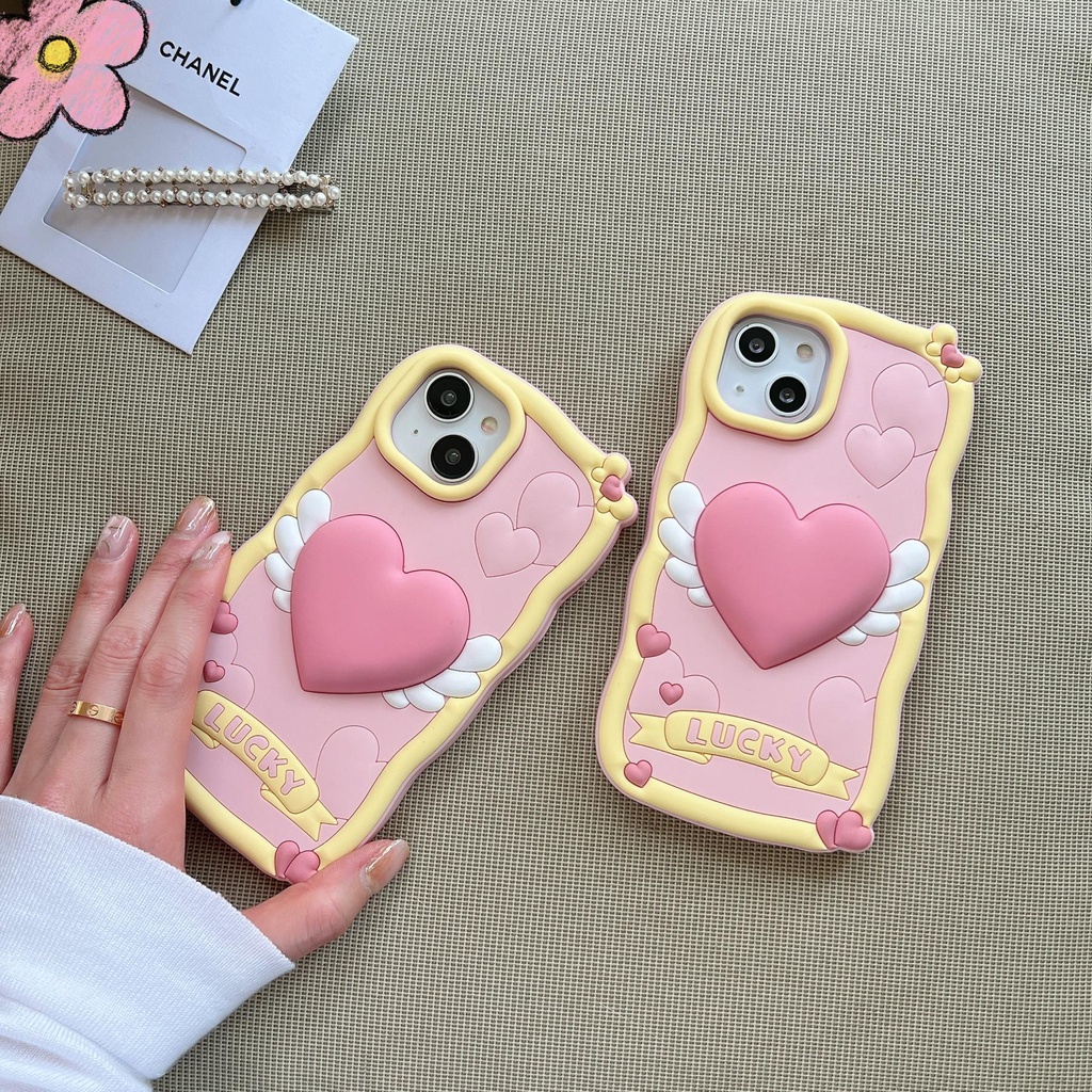 Ốp Điện Thoại Silicon tpu Mềm Hình Trái Tim Hoạt Hình 3D Bảo Vệ Toàn Diện Cho iPhone 14 13 12 11 Pro MAX