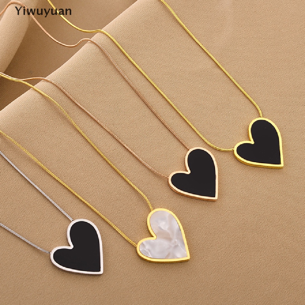 < Yiwuyuan > Vòng cổ Mặt Hình Trái Tim Vỏ Sò Trắng Đen Bằng Thép Không Gỉ Thời Trang Hàn Quốc Cho Nữ Đang Giảm Giá