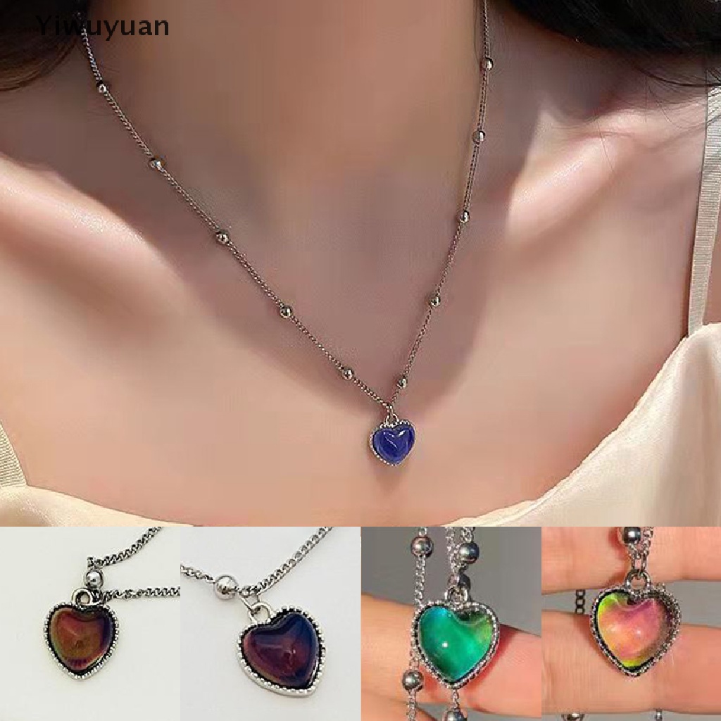 < Yiwuyuan > Vòng cổ Chuỗi Hạt Bằng Thép Không Gỉ Mặt Hình Trái Tim Đổi Màu Cảm Xúc Thời Trang Hàng Mới Đang Bán Chạy