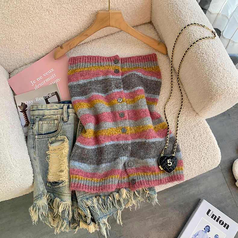 Áo Dệt Kim Dáng Ôm Cao Cấp Họa Tiết Kẻ Sọc Nhiều Màu Sắc Thời Trang Mùa Hè Dành Cho Nữ