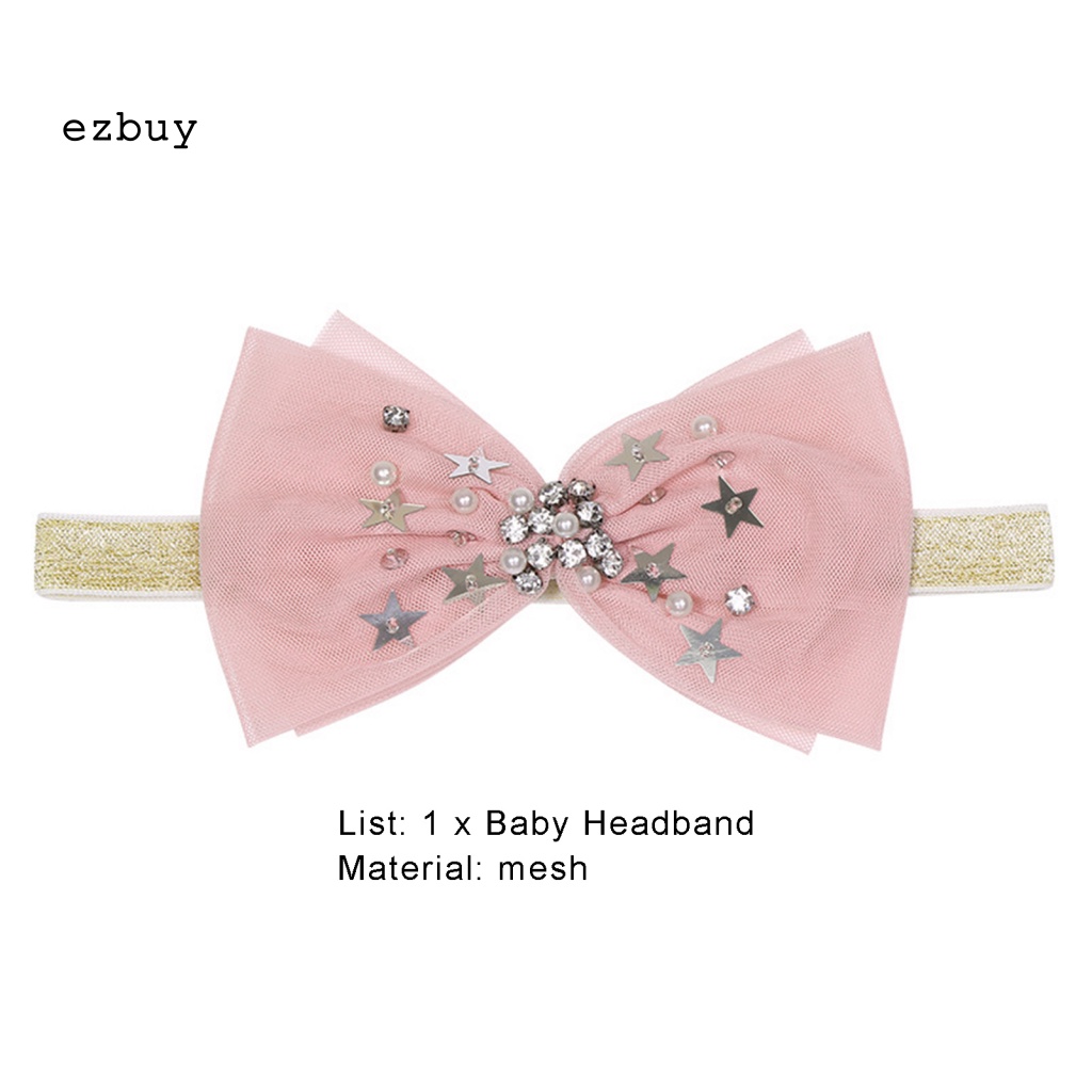 Băng Đô Nơ Lưới Đính Ngọc Trai Nhân Tạo Dễ Thương Dành Cho Bé Gái