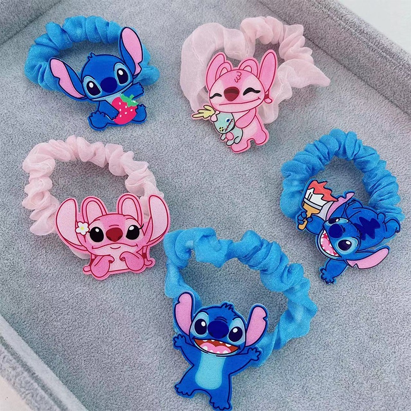 Set 1 / 5 / 105 Nhân Vật Hoạt Hình Disney Xinh Xắn &amp; Kẹp Tóc Cao Su Họa Tiết Stitch Hoạt Hình Đáng Yêu Dành Cho Bé Gái
