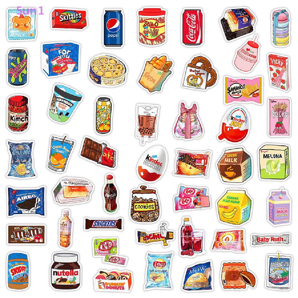 Sun1 > 50 Nhãn Dán Trang Trí Xe Hơi / Xe Máy / Điện Thoại Chống Nước Họa Tiết Thức Ăn / Sữa Dễ Thương Cho Bé