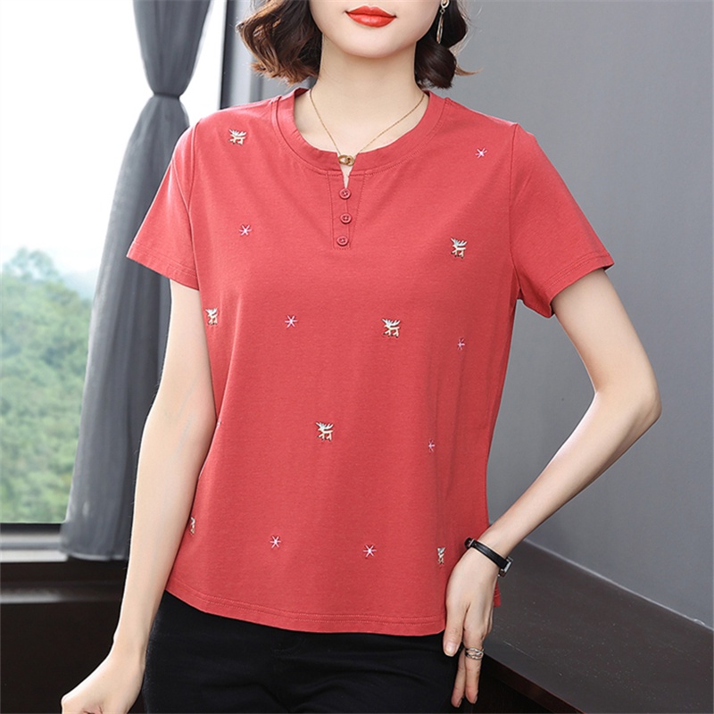 Áo Thun Cotton Tay Ngắn Cổ Tròn In Họa Tiết Thời Trang Mùa Hè Cho Nữ