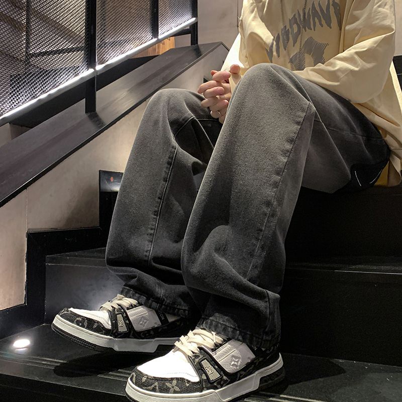 Quần Jean Nhuộm Đen Ống Rộng Phong Cách Retro Mỹ Cá Tính Cho Nam