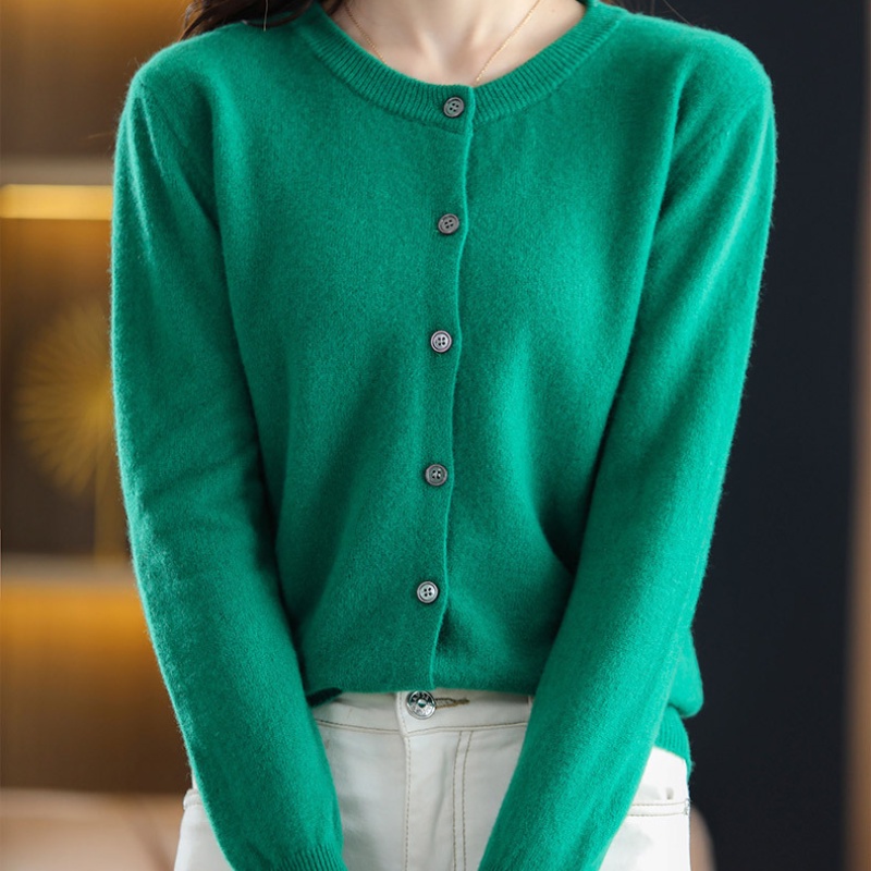Áo Cardigan Dệt Kim Tay Dài Cổ Tròn Cài Nút Mềm Mại Màu Trơn Kiểu Cổ Điển Xinh Xắn Cho Nữ