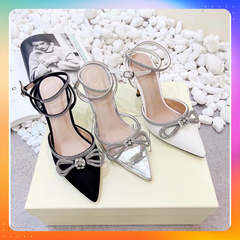 Giày cao gót bigsize nơ đá quai đá cổ chân 2 vòng 7 cm 40-44