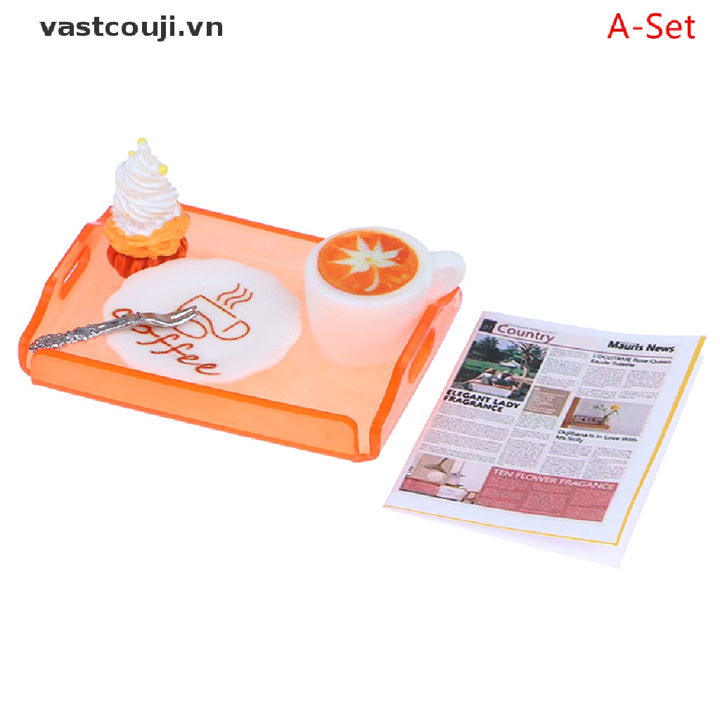 1set Dĩa Ăn Bánh / Cà Phê / Thức Ăn Trang Trí Nhà Búp Bê Thu Nhỏ 1: 12