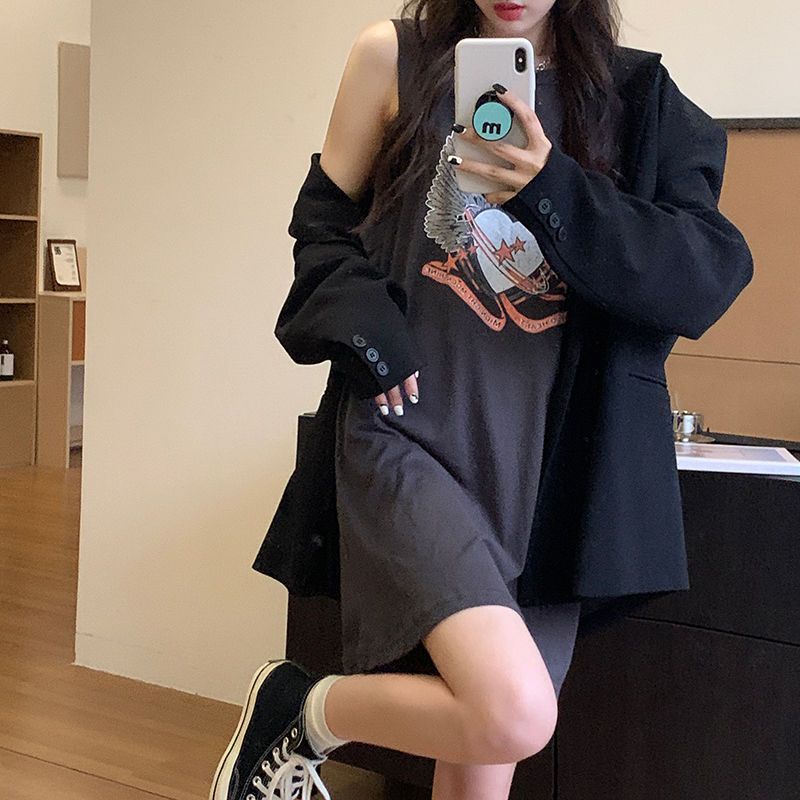 COZOK Đầm Lửng Không Tay Dáng Rộng In Họa Tiết Thời Trang Gợi Cảm Dành Cho Nữ