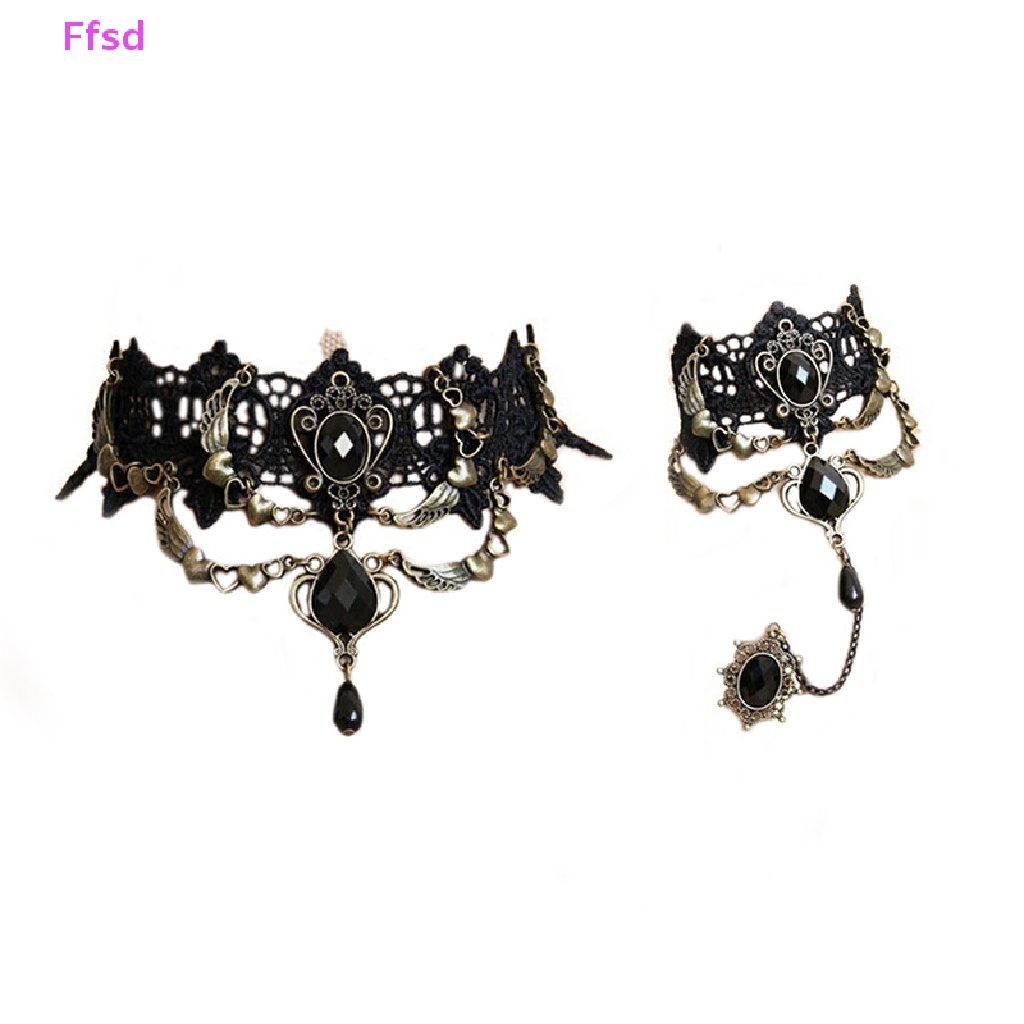 Vòng Cổ Choker Ren Đen Đính Pha Lê Phong Cách Gothic Quyến Rũ