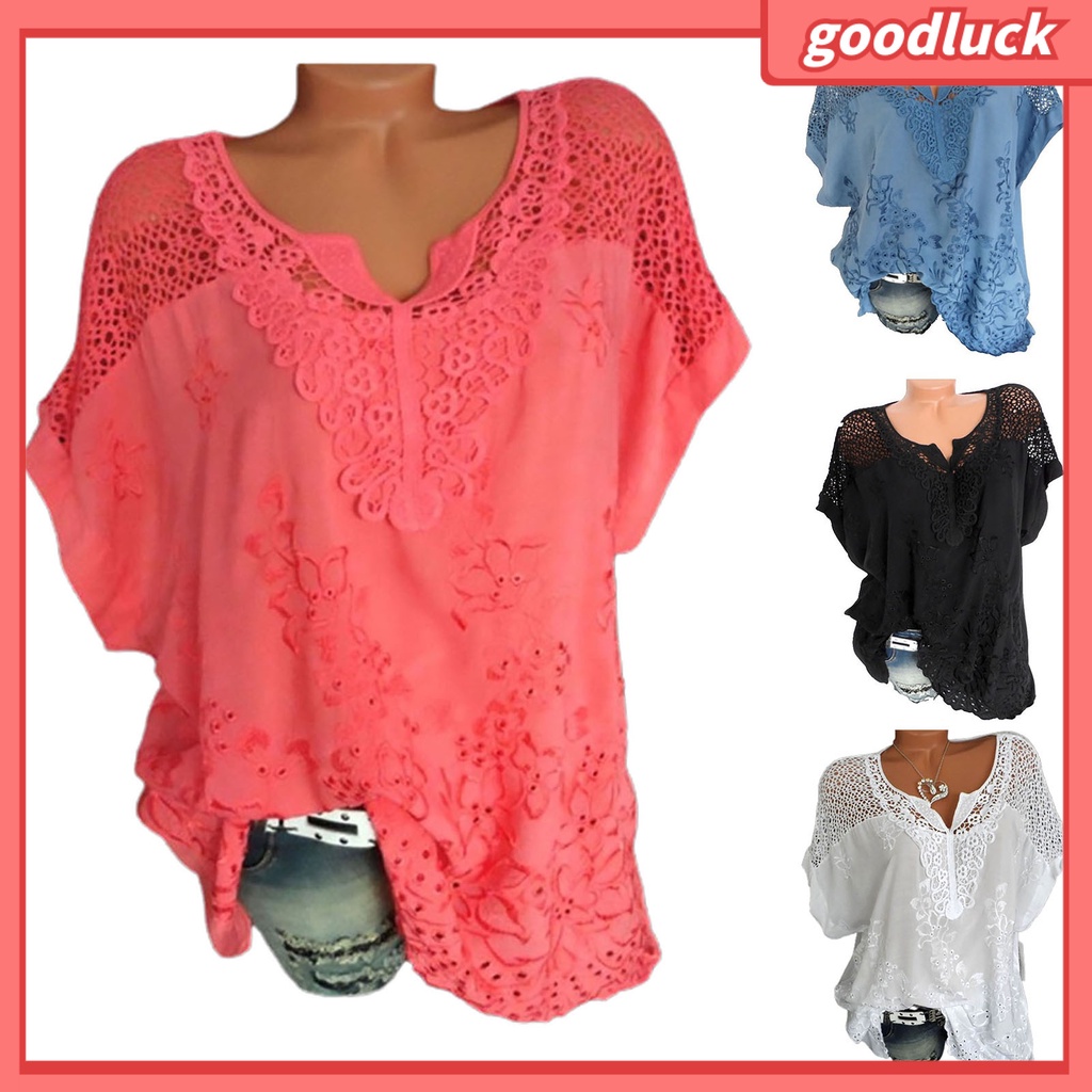 Áo Thun Nữ Tay Ngắn Cổ Chữ V Phối Ren Mềm Mại Thời Trang Mùa Hè