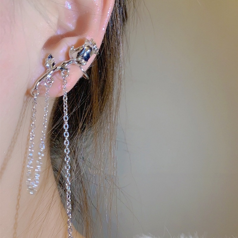 Bông Tai Dạng Kẹp Không Xỏ Lỗ Đính Đá Zircon Hình Hoa Hồng Thời Trang Cho Nữ