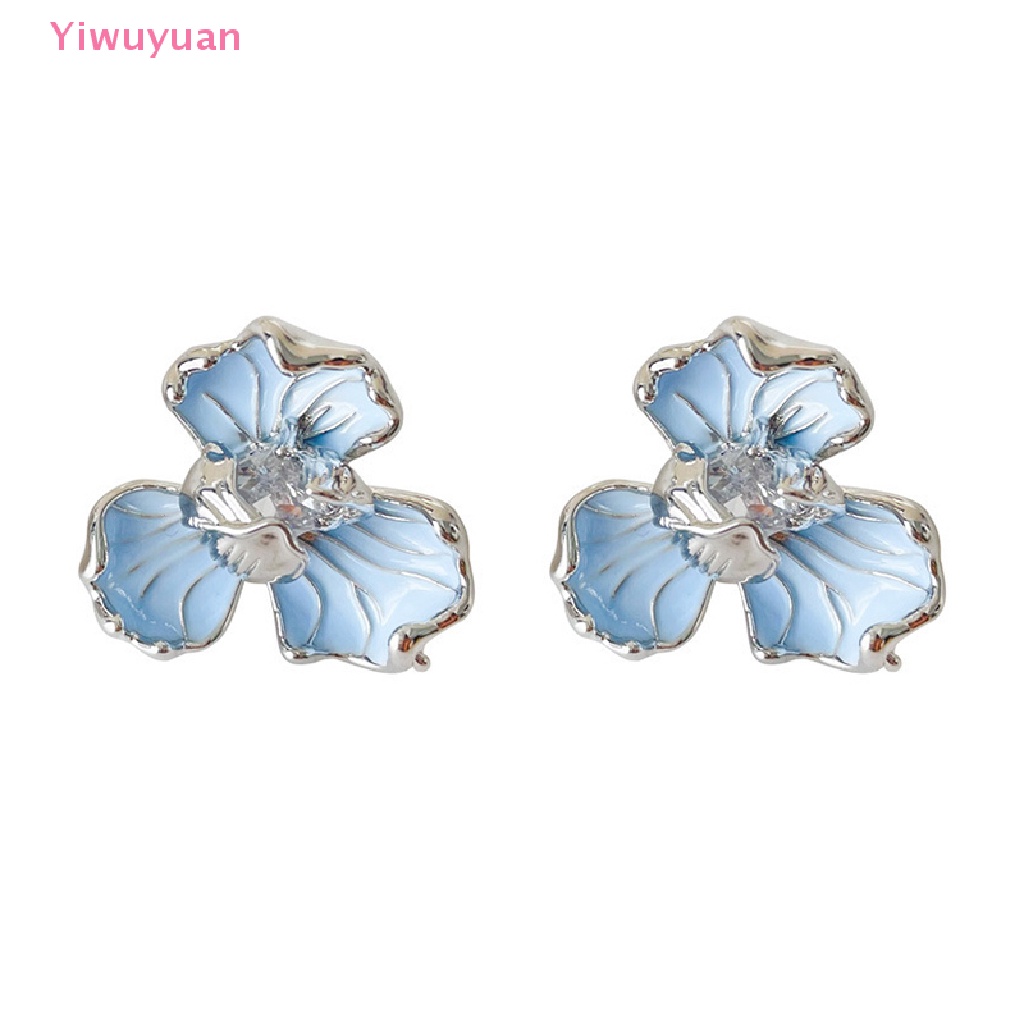 < Yiwuyuan > Khuyên Tai Đính Pha Lê Hình Hoa Màu Xanh Dương Ngọt Ngào Phong Cách Hàn Quốc Cổ Điển Thanh Lịch Cho Nữ