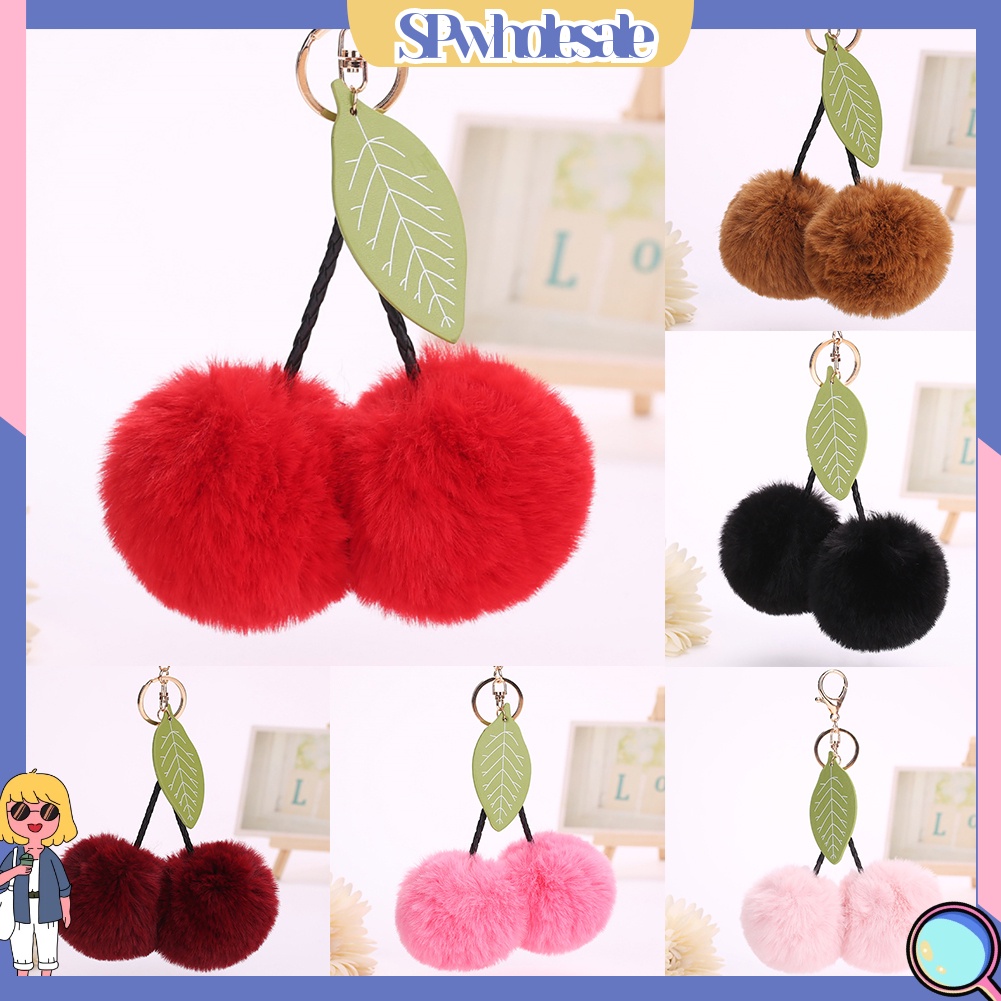 <SPwholesale> Móc Khóa Quả Cherry Giả Lông Xù Mềm Mại Dễ Thương