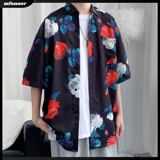 Áo Sơ Mi Cotton Ngắn Tay Dáng Rộng In Họa Tiết Retro Cá Tính Dành Cho Nam